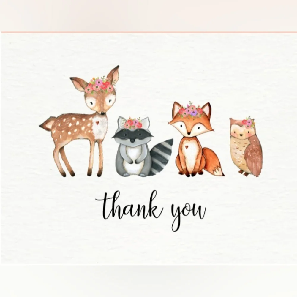 Woodland Critters Business Thank You Cards 50pk & 100 Owl Thank You Stickers